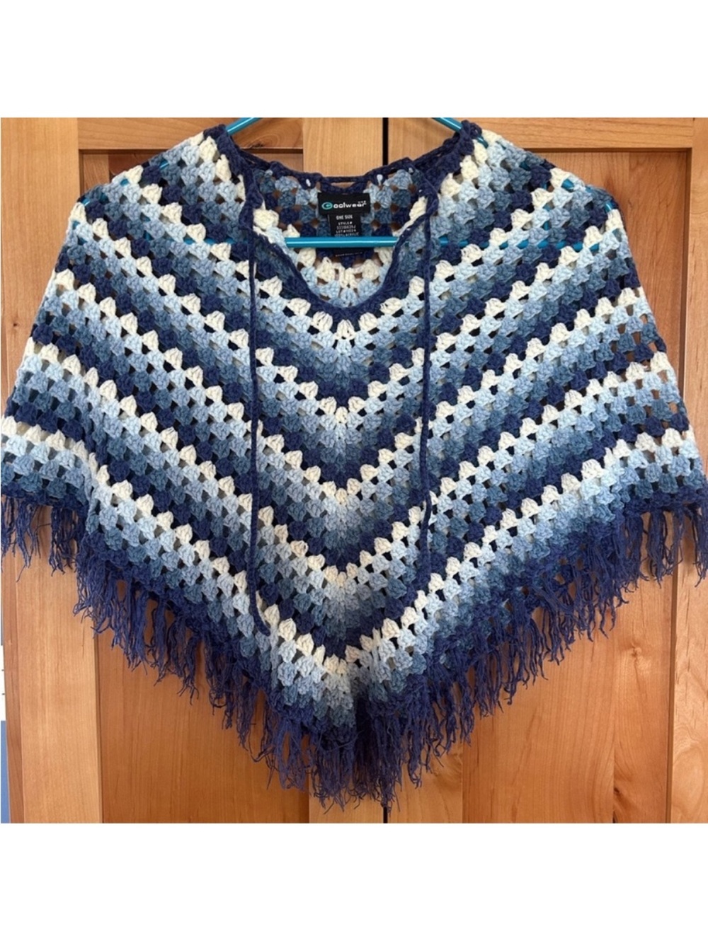 Coolwear vintage Blue navy White baby blue Crochet Poncho shrug child one size